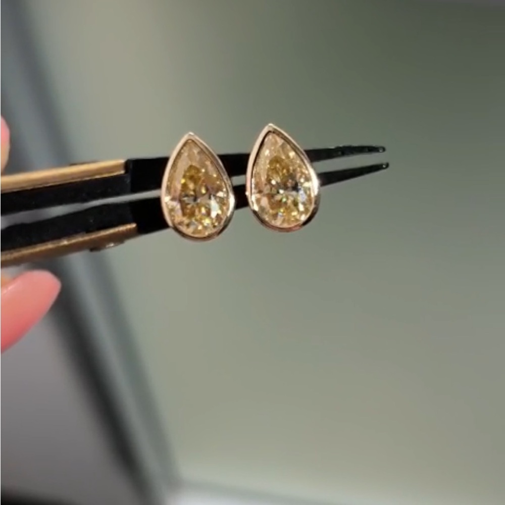 Fancy Yellow Moissanite Pear Earrings
